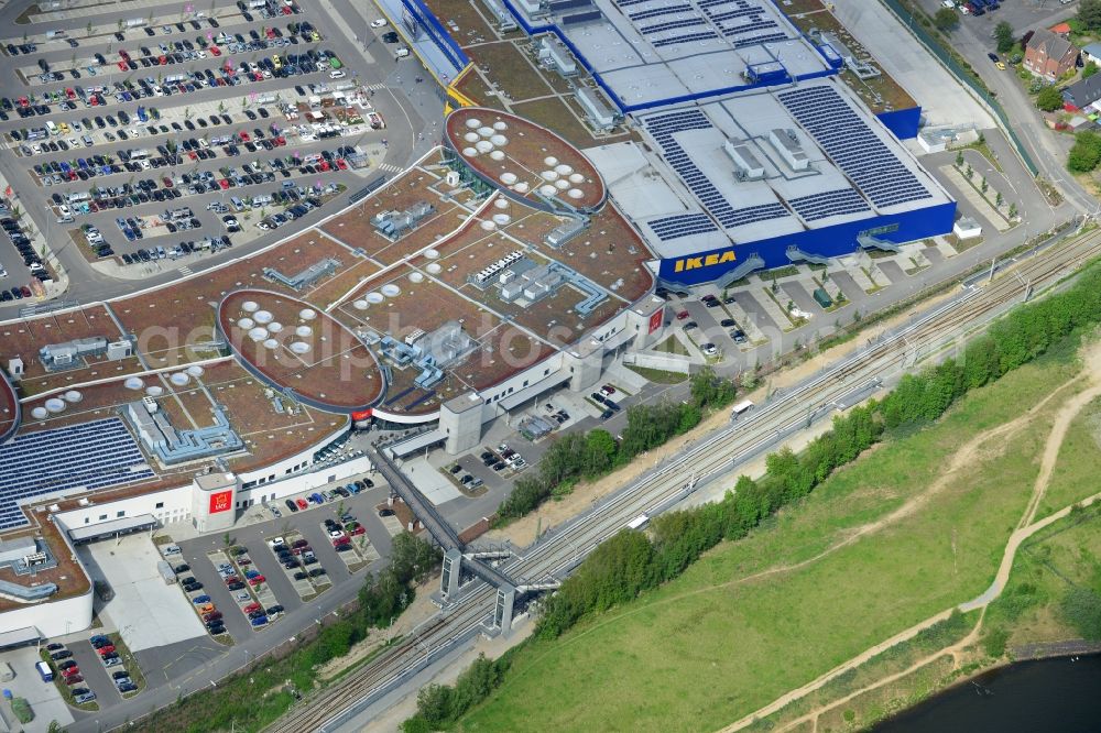 Aerial image Dänischburg, Lübeck - Building the shopping mall LUV SHOPPING at IKEA furnishing house in Daenischburg, Luebeck in Schleswig-Holstein