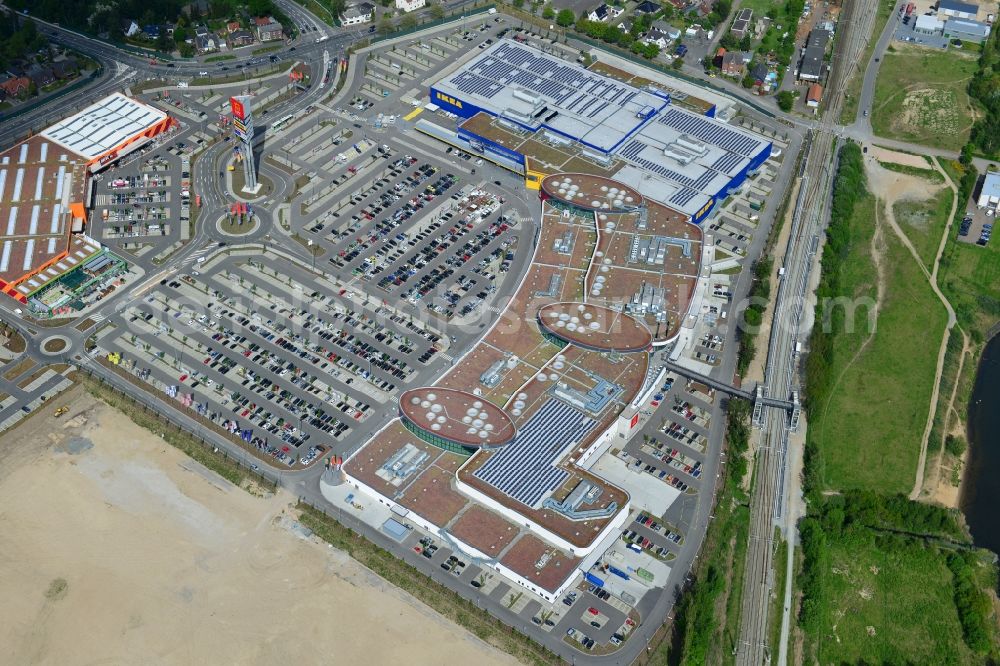 Dänischburg, Lübeck from above - Building the shopping mall LUV SHOPPING at IKEA furnishing house in Daenischburg, Luebeck in Schleswig-Holstein