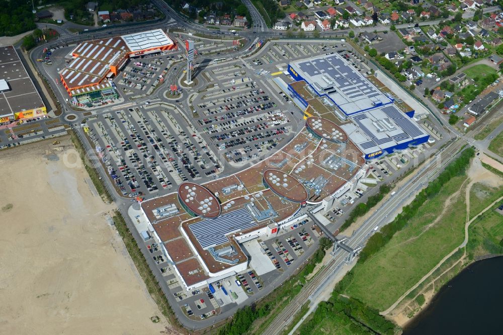 Dänischburg, Lübeck from the bird's eye view: Building the shopping mall LUV SHOPPING at IKEA furnishing house in Daenischburg, Luebeck in Schleswig-Holstein