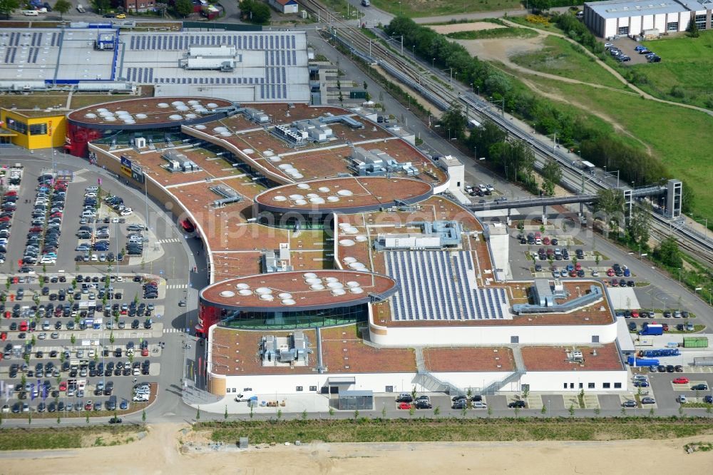 Aerial photograph Dänischburg, Lübeck - Building the shopping mall LUV SHOPPING at IKEA furnishing house in Daenischburg, Luebeck in Schleswig-Holstein