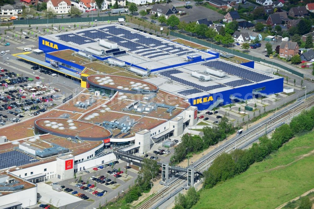 Aerial image Dänischburg, Lübeck - Building the shopping mall LUV SHOPPING at IKEA furnishing house in Daenischburg, Luebeck in Schleswig-Holstein