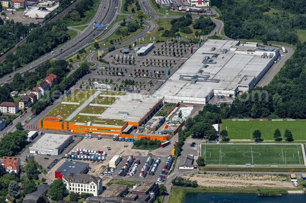 Aerial image Wörth am Rhein - Building of the shopping center Maximilianscenter in the district Maximiliansau in Woerth am Rhein in the state Rhineland-Palatinate