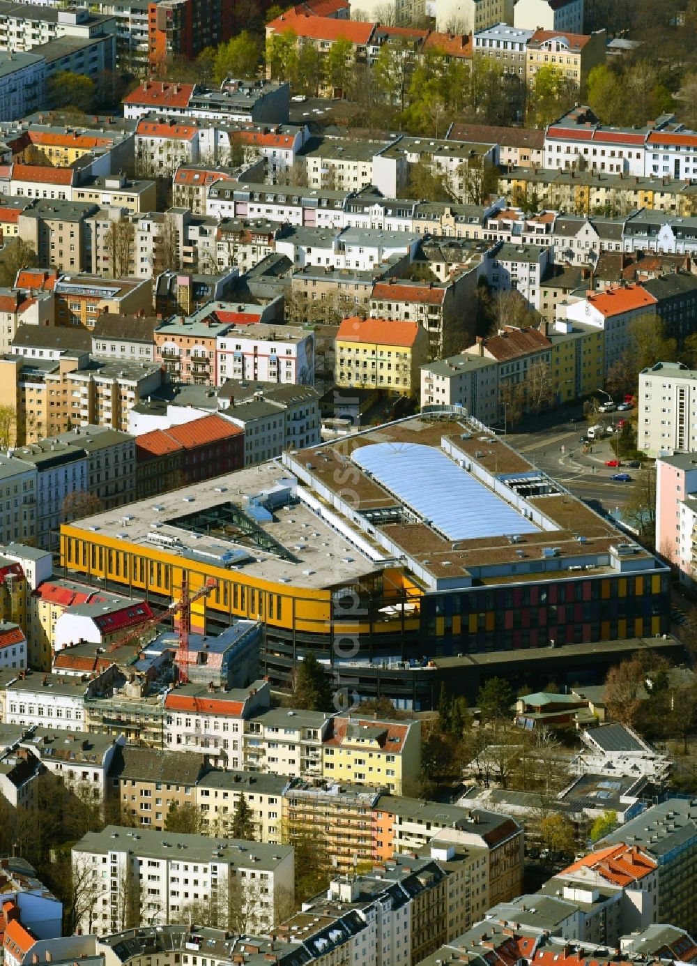 Berlin from above - Building of the shopping center MOA Bogen on Stephanstrasse in Berlin