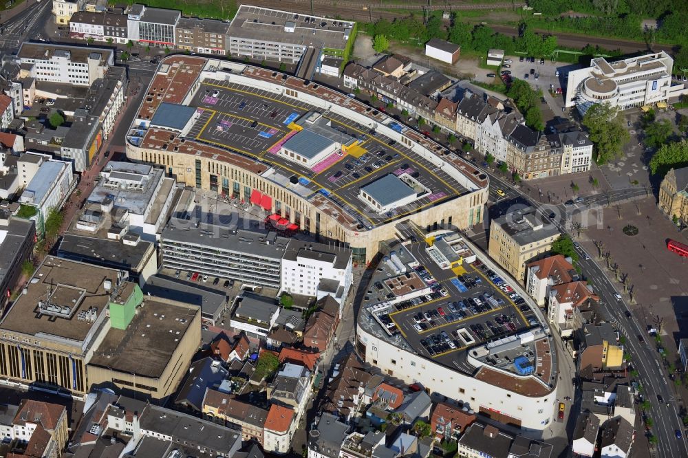 Recklinghausen from the bird's eye view: Building the shopping center Palais Vest MFI Properties Marketing in Recklinghausen in North Rhine-Westphalia