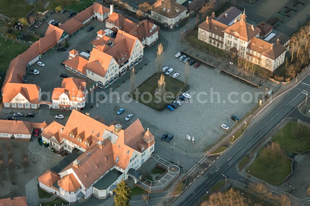 Aerial photograph Senftenberg - Building of the shopping center on Platz des Friedens in Senftenberg in the state Brandenburg