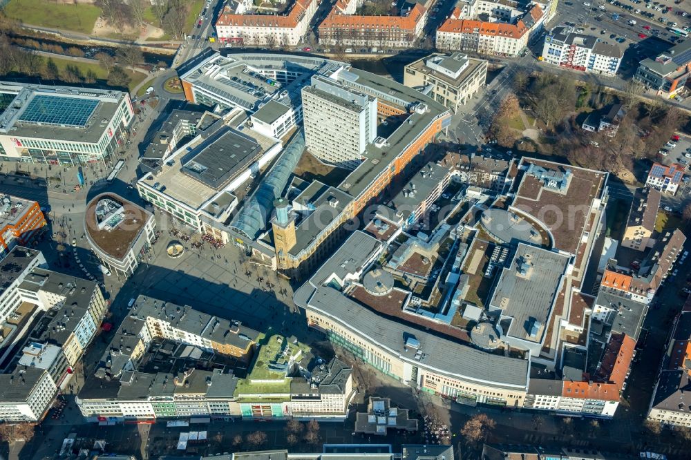 Hagen from above - Building of the shopping center RATHAUS GALERIE HAGEN Mittelstrasse in the district Hagen-Mitte in Hagen in the state North Rhine-Westphalia