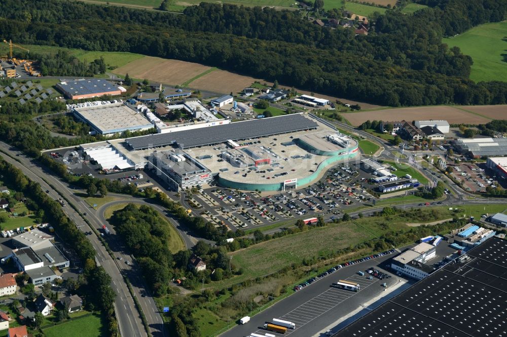 Aerial photograph Baunatal - Building of the shopping center RATIO_Land of Werbegemeinschaft RATIO_Land GbR in Baunatal in the state Hesse