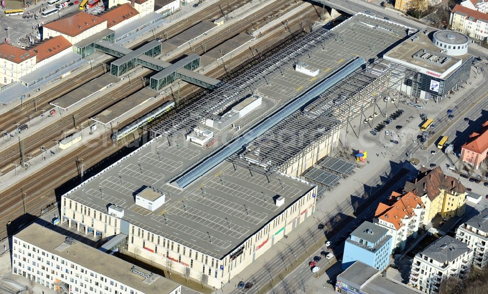 Regensburg from above - Building of the shopping center Regensburg Arcaden der ECE-Projektmanagement GmbH on Friedenstrasse in Regensburg in the state Bavaria