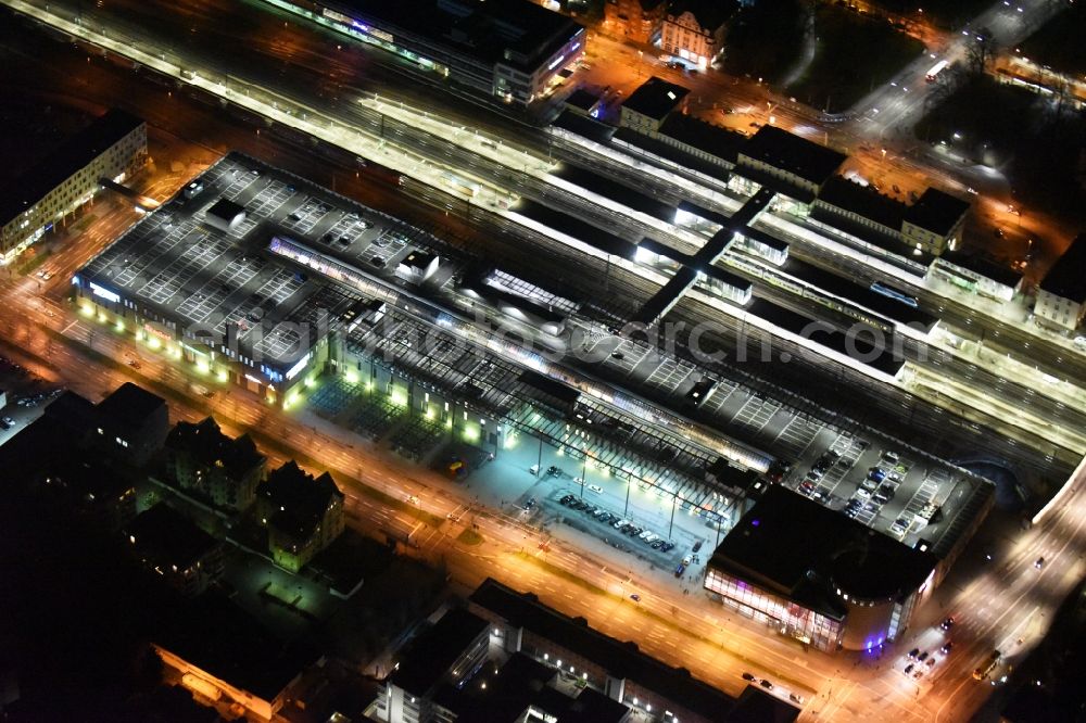 Aerial image Regensburg - Night view Building of the shopping center Regensburg Arcaden der ECE-Projektmanagement GmbH on Friedenstrasse in Regensburg in the state Bavaria