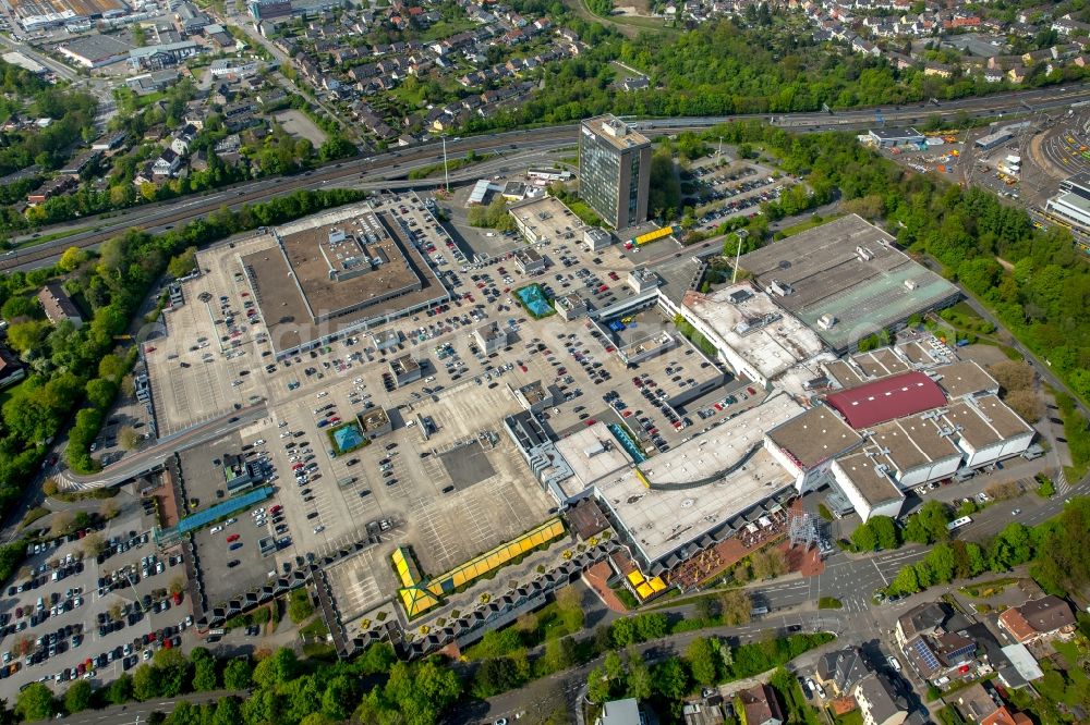 Mülheim an der Ruhr from above - Building of the shopping center Rhein-Ruhr Zentrum on Humboldtring in Muelheim on the Ruhr in the state North Rhine-Westphalia