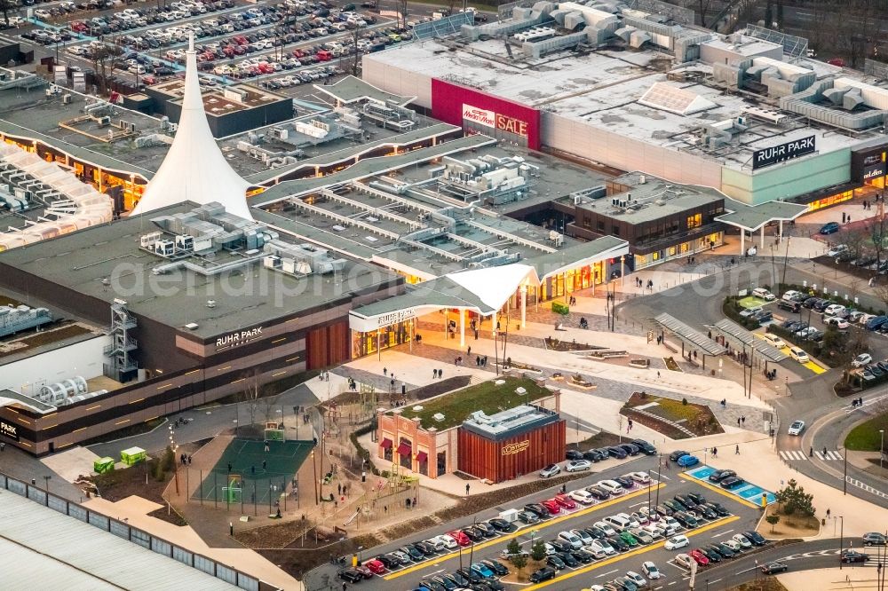 Aerial photograph Bochum - Areal of the shopping center Ruhrpark in Bochum in North Rhine-Westphalia. The site is a project of Unibail-Rodamco Germany GmbH