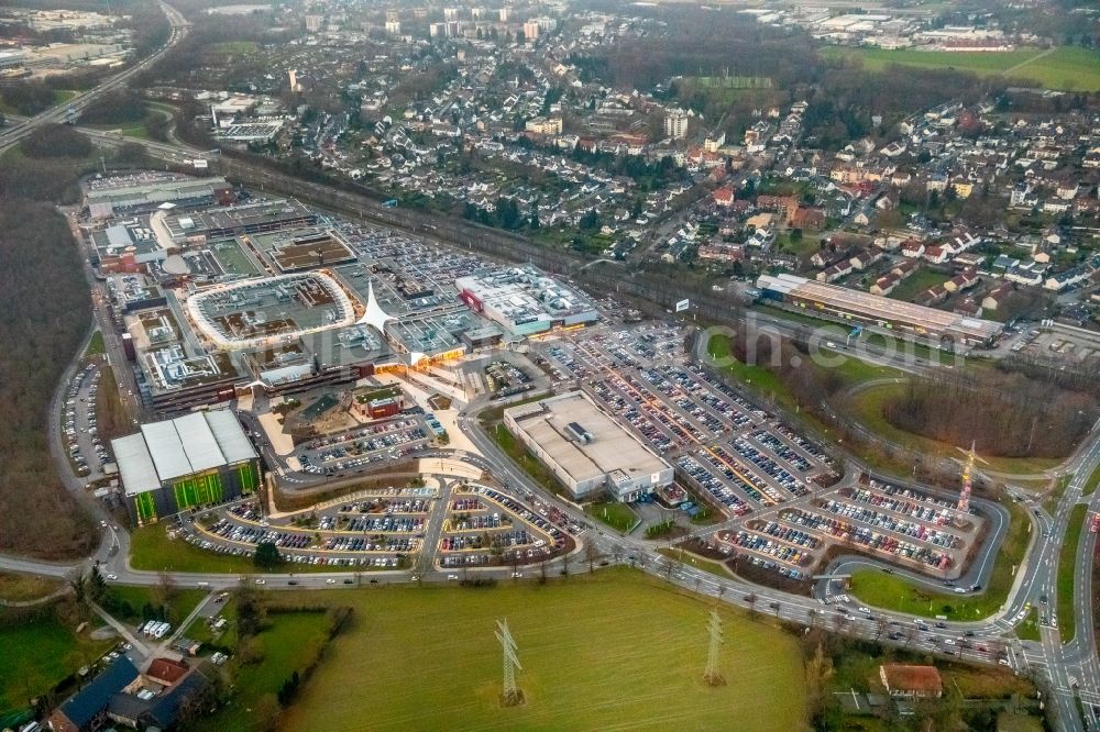 Bochum from the bird's eye view: Areal of the shopping center Ruhrpark in Bochum in North Rhine-Westphalia. The site is a project of Unibail-Rodamco Germany GmbH