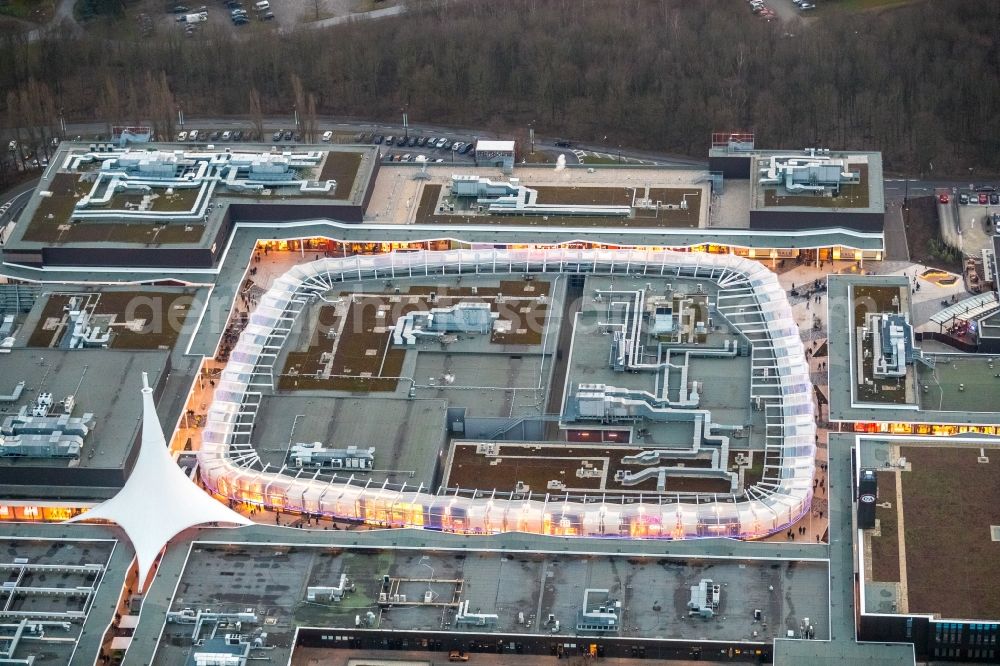 Bochum from the bird's eye view: Areal of the shopping center Ruhrpark in Bochum in North Rhine-Westphalia. The site is a project of Unibail-Rodamco Germany GmbH