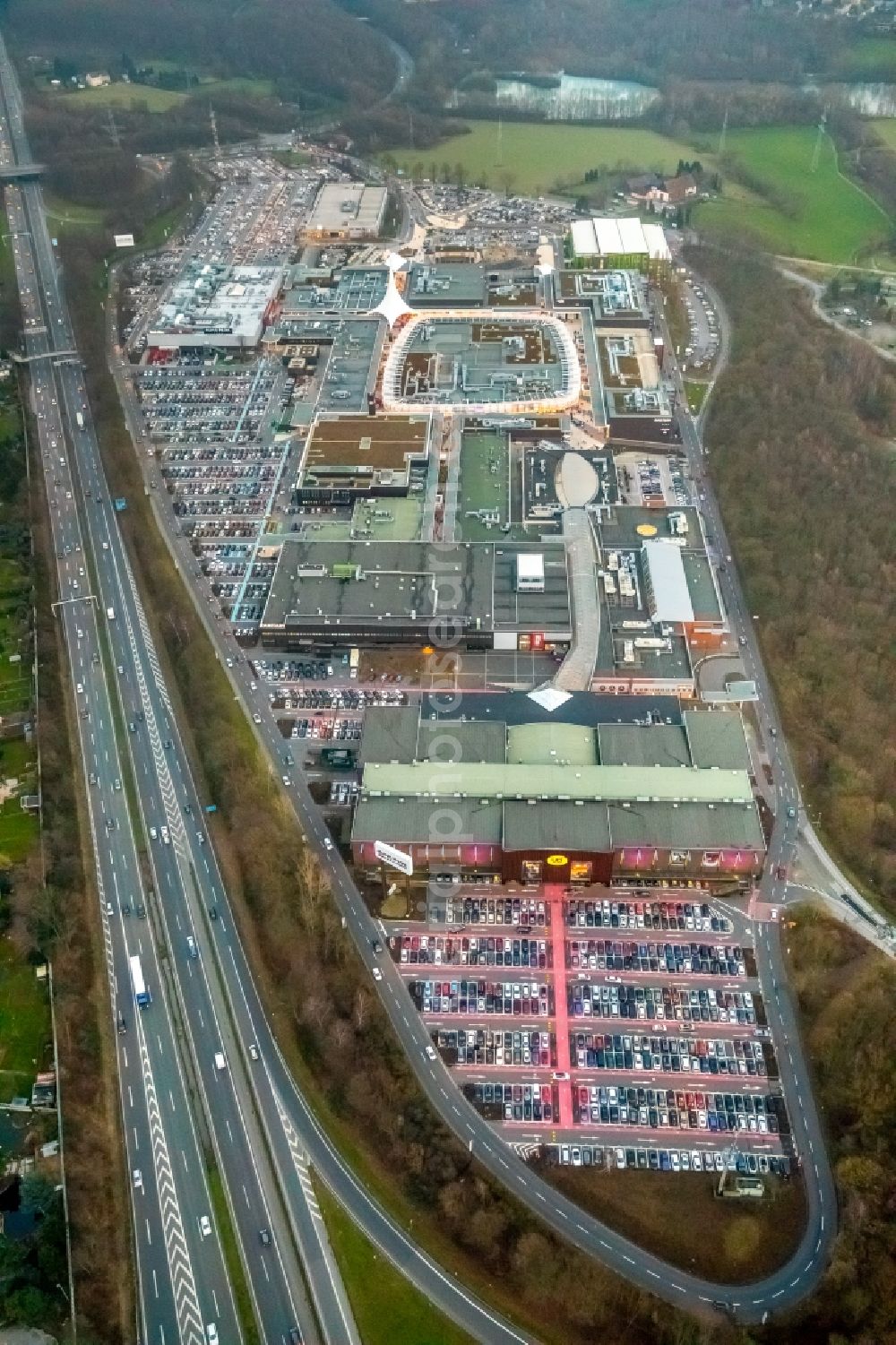 Bochum from above - Areal of the shopping center Ruhrpark in Bochum in North Rhine-Westphalia. The site is a project of Unibail-Rodamco Germany GmbH