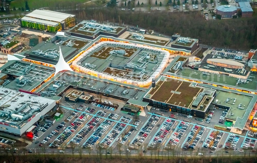 Aerial image Bochum - Areal of the shopping center Ruhrpark in Bochum in North Rhine-Westphalia. The site is a project of Unibail-Rodamco Germany GmbH