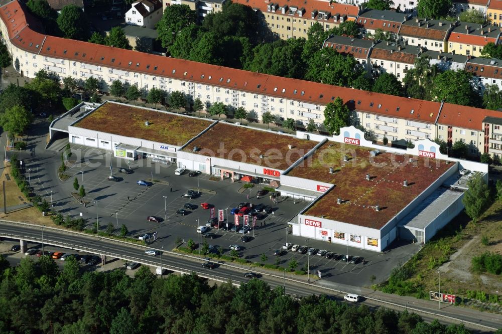 Berlin from above - Building of the shopping center on Rummelsburger Landstrasse in the district Treptow-Koepenick in Berlin, Germany