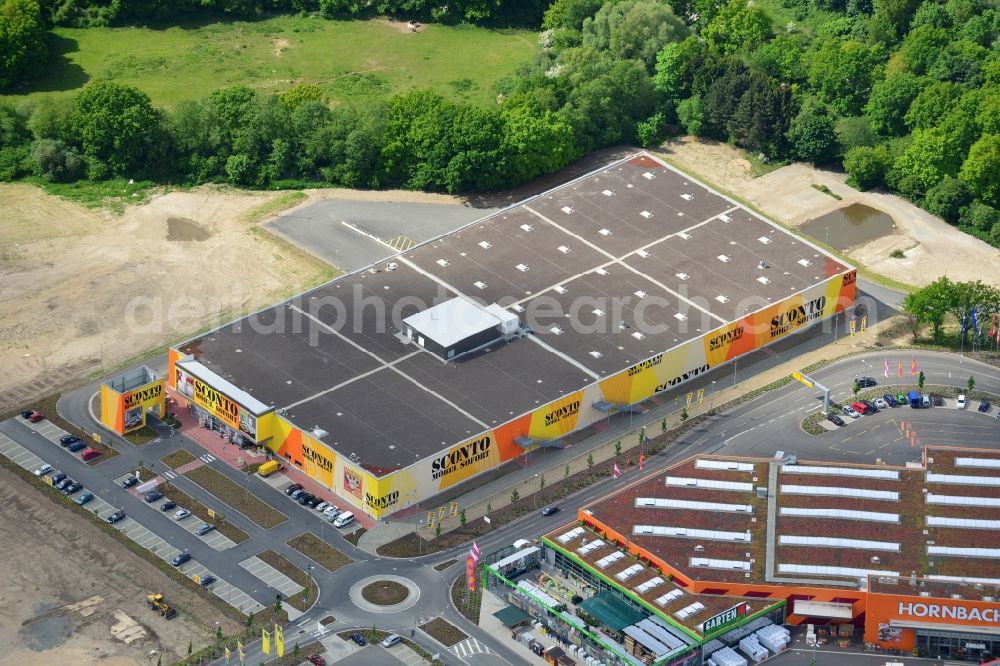 Aerial image Dänischburg, Lübeck - Building the shopping mall SCONTO Moebel Sofort in Daenischburg, Luebeck in Schleswig-Holstein. The complex is part of the IKEA Centre Germany GmbH, a company of the IKEA Centres Group A / S