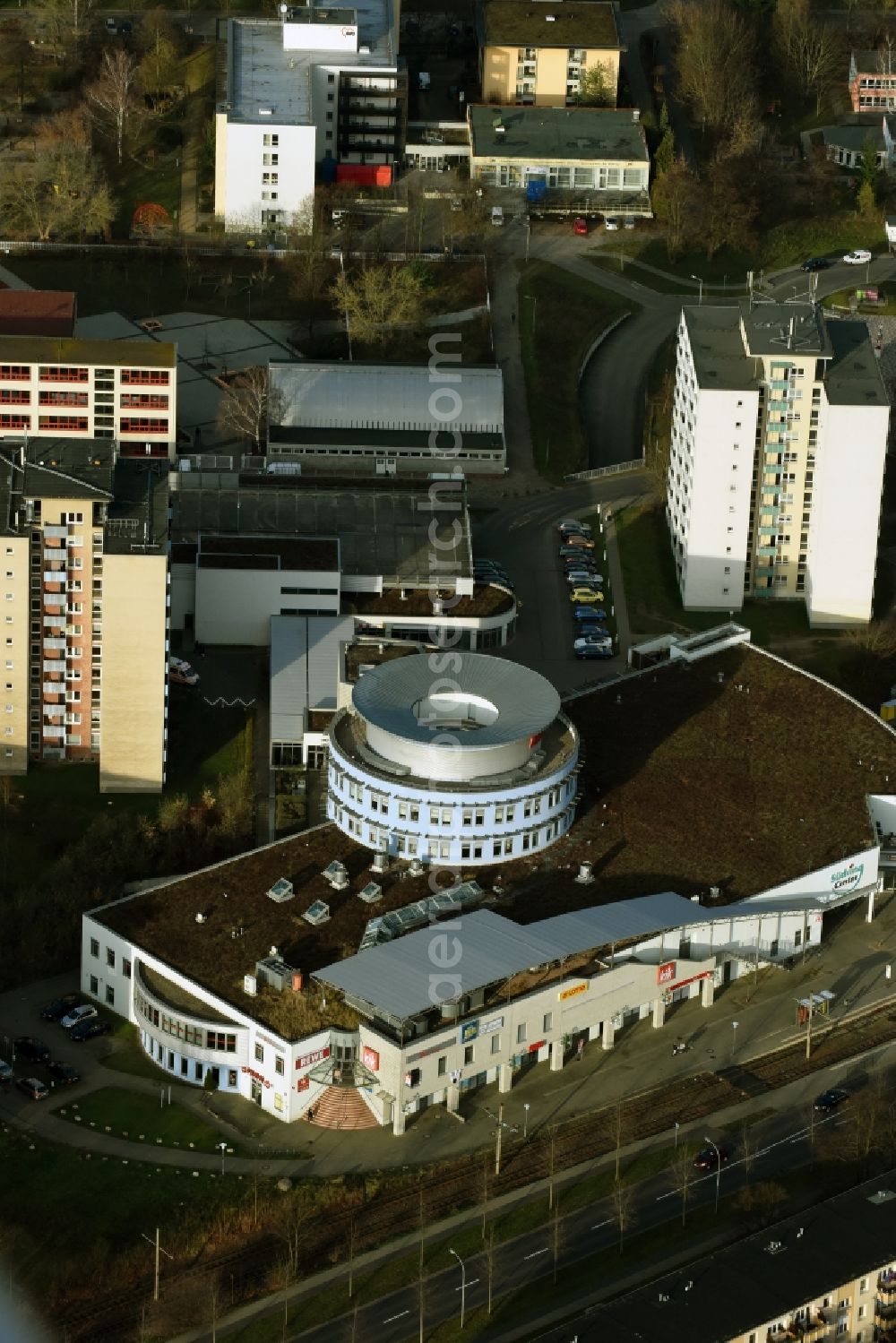 Frankfurt (Oder) from above - Building of the shopping center Suedring Center on Leipziger Strasse in Frankfurt (Oder) in the state Brandenburg