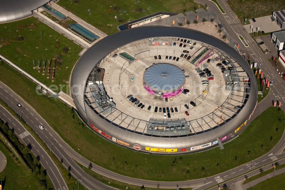 Baden-Baden from the bird's eye view: Building of the shopping center Shopping Cite in Baden-Baden in the state Baden-Wuerttemberg