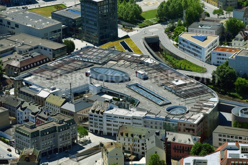 Aerial image Passau - Building of the shopping center Stadtgalerie Passau on Bahnhofstrasse in Passau in the state Bavaria, Germany