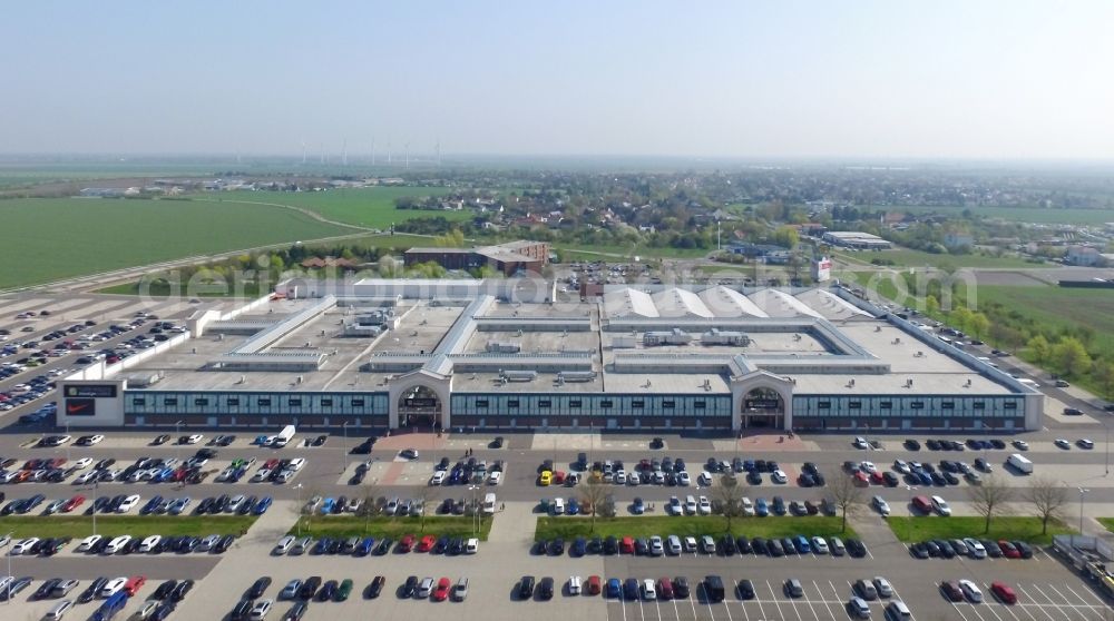 Aerial image Brehna - Building of the shopping center The Style Outlets on Thiemendorfer Mark in the district Brehna in San dersdorf-Brehna in the state Saxony-Anhalt