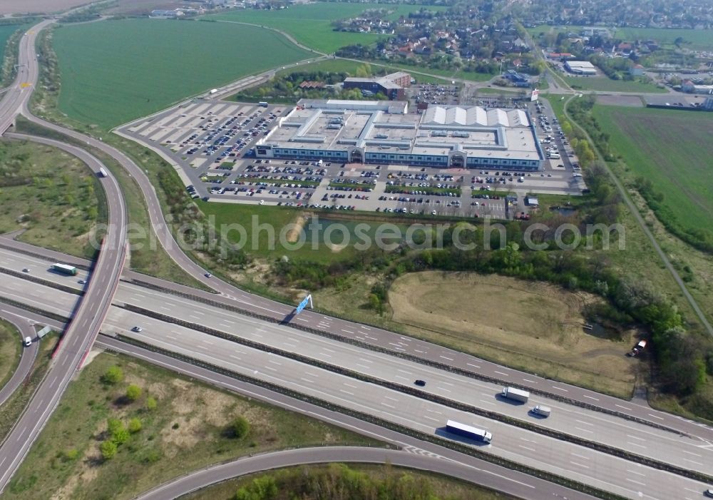 Aerial photograph Brehna - Building of the shopping center The Style Outlets on Thiemendorfer Mark in the district Brehna in San dersdorf-Brehna in the state Saxony-Anhalt