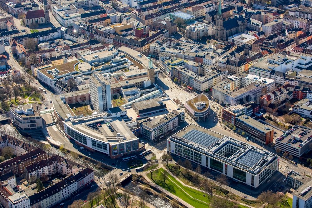 Hagen from above - Building of the shopping center Volme Galerie Friedrich-Ebert-Platz in the district Hagen-Mitte in Hagen in the state North Rhine-Westphalia