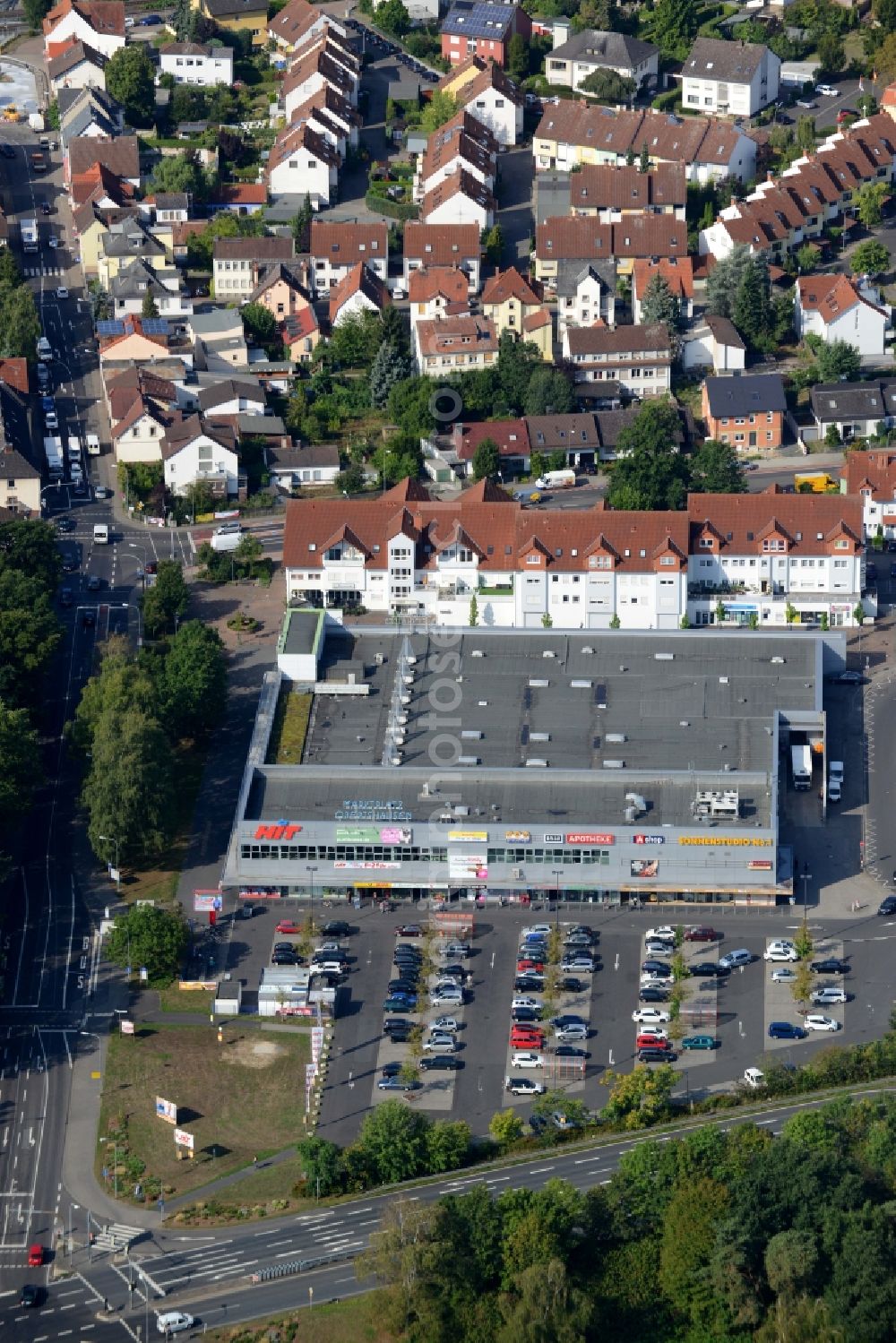 Obertshausen from the bird's eye view: Building of the shopping center Martkplatz in Obertshausen in the state of Hesse