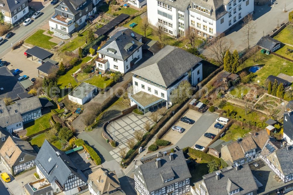 Aerial image Schmallenberg - Building of the store - furniture market burgbad Aktiengesellschaft on Kirchplatz in Schmallenberg in the state North Rhine-Westphalia, Germany