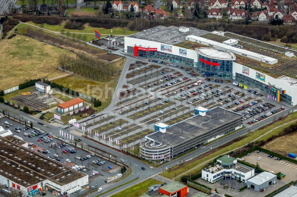 Bottrop from above - Building of the store - furniture market Einrichtungshaus Ostermann GmbH & Co. KG in Bottrop in the state North Rhine-Westphalia