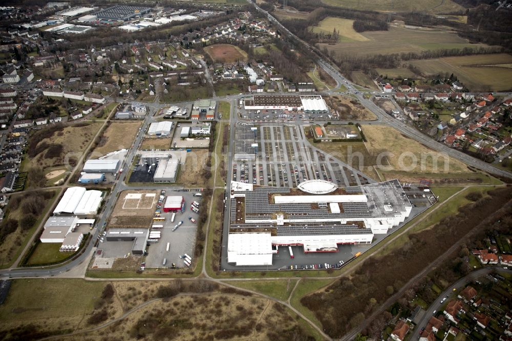 Bottrop from the bird's eye view: Building of the store - furniture market Einrichtungshaus Ostermann GmbH & Co. KG in Bottrop in the state North Rhine-Westphalia