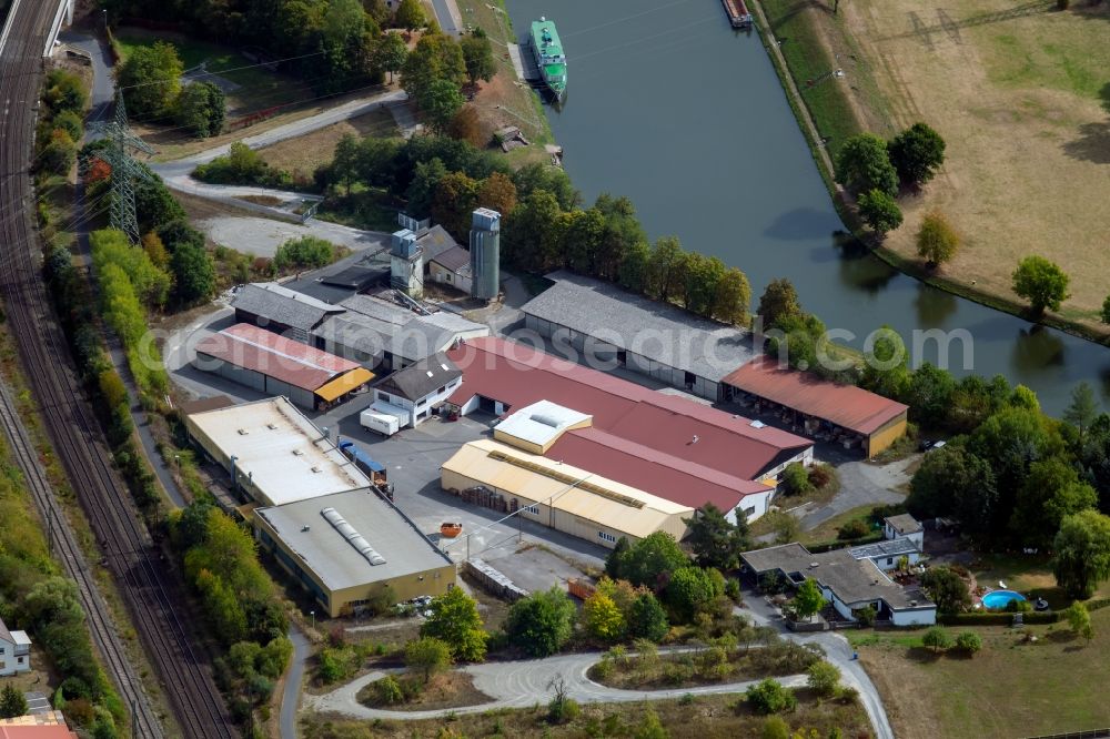 Aerial photograph Gemünden am Main - Building of the store - furniture market ESTEXO GmbH on Sandweg in the district Langenprozelten in Gemuenden am Main in the state Bavaria, Germany