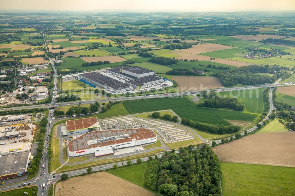 Aerial image Hamm - Building of the store - furniture market finke Das Erlebnis-Einrichten Hamm on Unnaer Strasse in Hamm in the state North Rhine-Westphalia, Germany