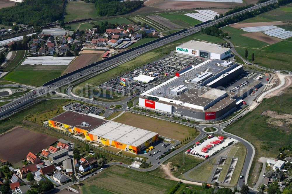 Fürth from the bird's eye view: Building of the store - furniture market Hoeffner Online GmbH & Co. KG In of Schmalau in Fuerth in the state Bavaria, Germany