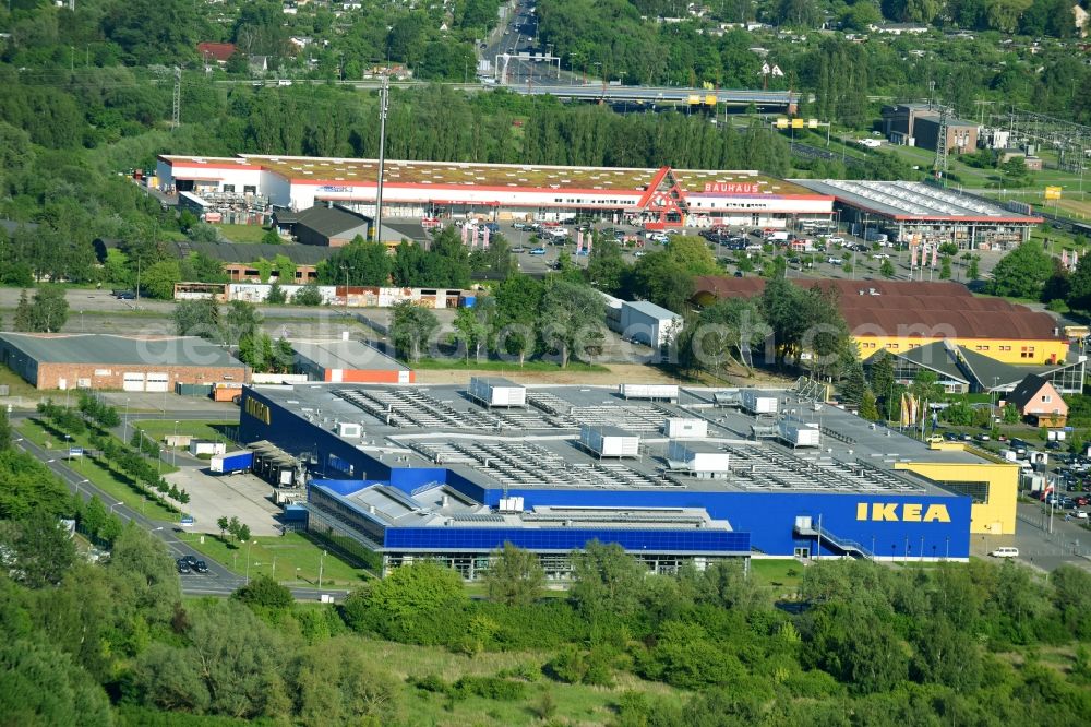 Aerial photograph Rostock - Building of the furniture shop - furniture market of the IKEA Deutschland GmbH GmbH & Co. KG of Rostock in Messe steet in Rostock in the federal state Mecklenburg-West Pomerania, Germany