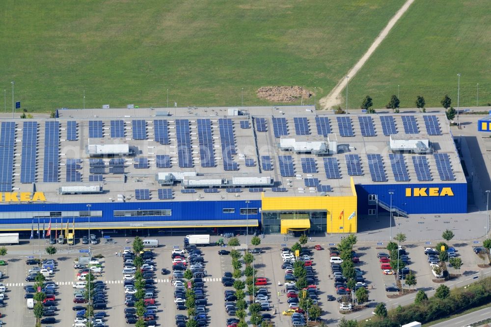 Gersthofen from the bird's eye view: Building of the store - furniture market IKEA Einrichtungshaus Augsburg in Gersthofen in the state Bavaria