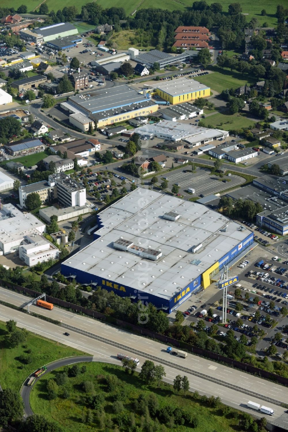 Burgwedel from the bird's eye view: Building of the store - furniture market of IKEA in Burgwedel in the state Lower Saxony