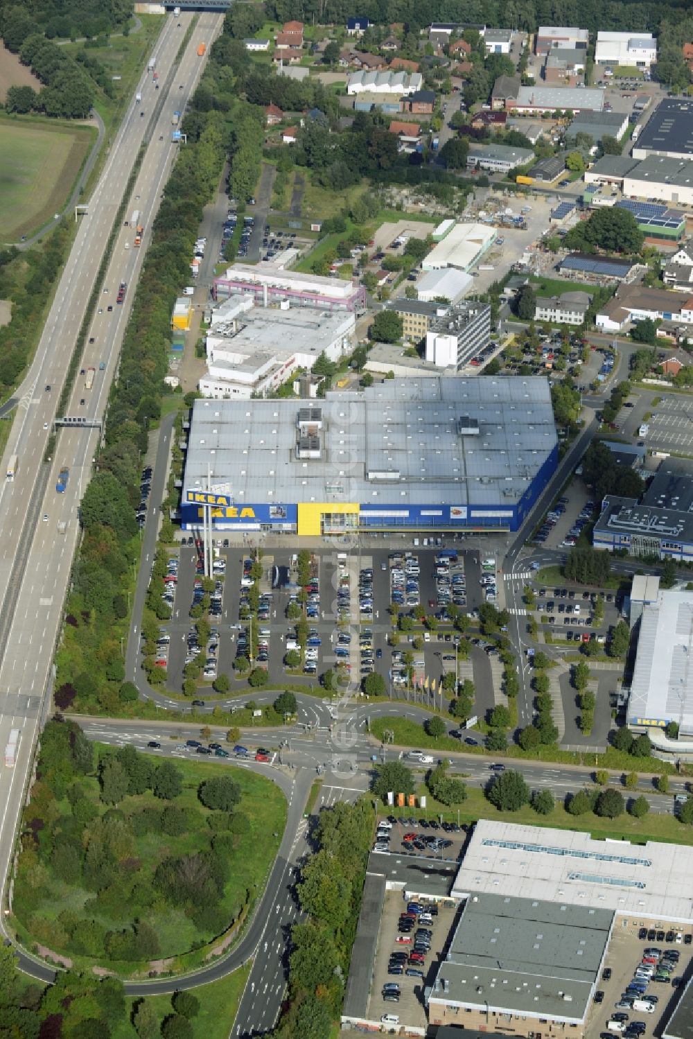 Aerial photograph Burgwedel - Building of the store - furniture market of IKEA in Burgwedel in the state Lower Saxony