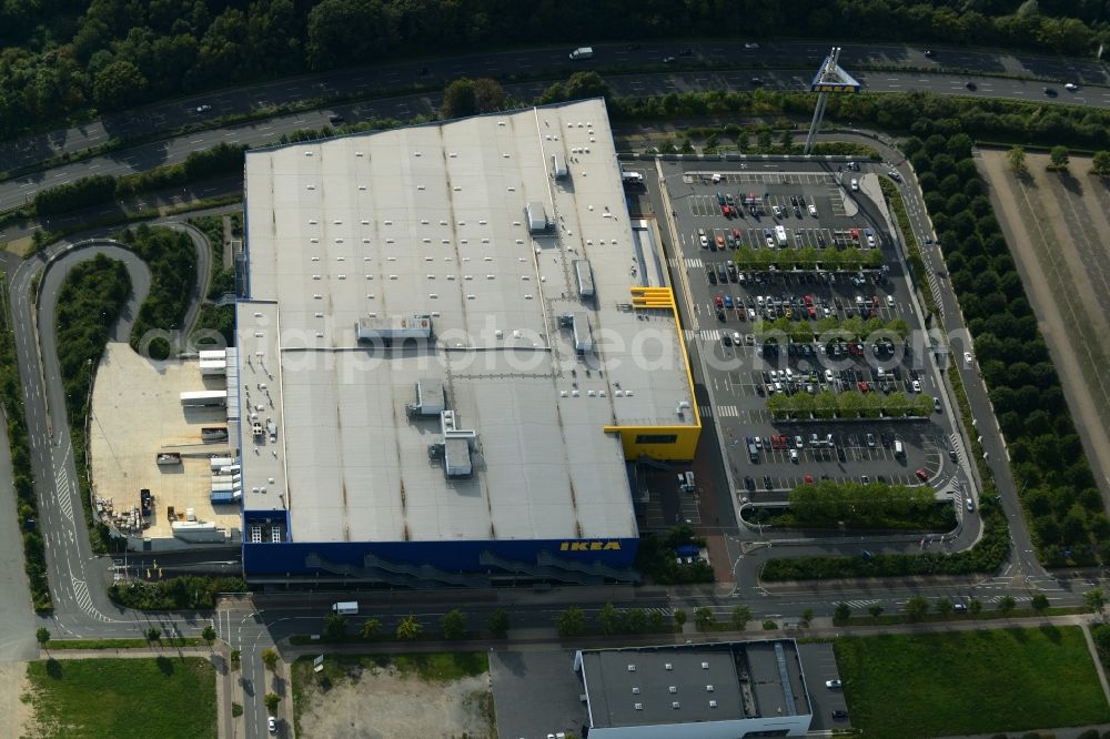 Aerial image Hannover - Building and parking lot of the store - furniture market IKEA Einrichtungshaus in the business park EXPO-Park in Hannover in the state Lower Saxony