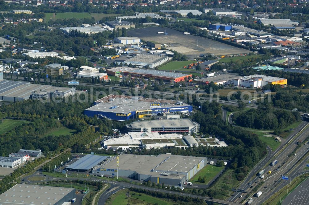 Kassel from above - Building of the store - furniture market IKEA Einrichtungshaus on Heinrich-Hertz-Strasse in Kassel in the state Hesse