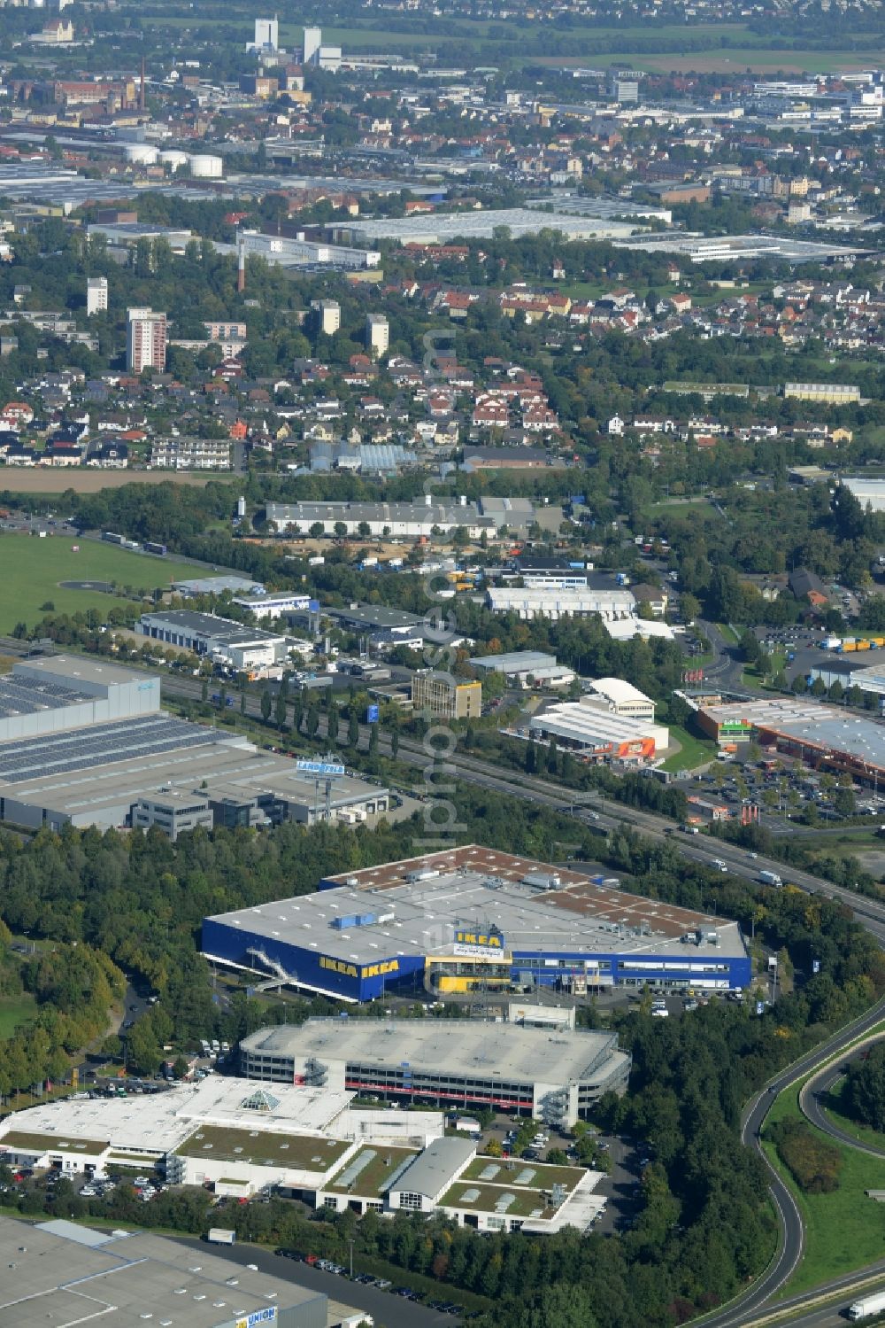 Aerial image Kassel - Building of the store - furniture market IKEA Einrichtungshaus on Heinrich-Hertz-Strasse in Kassel in the state Hesse