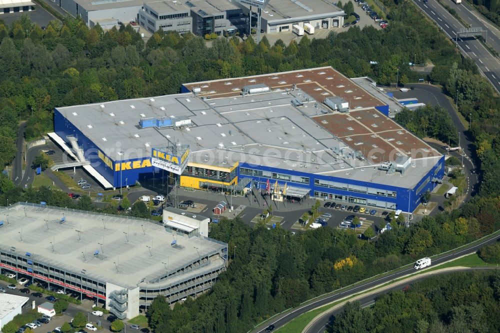 Kassel from above - Building of the store - furniture market IKEA Einrichtungshaus on Heinrich-Hertz-Strasse in Kassel in the state Hesse