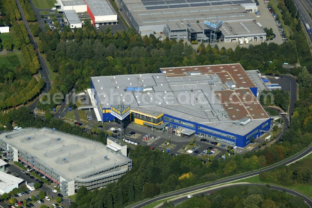 Kassel from the bird's eye view: Building of the store - furniture market IKEA Einrichtungshaus on Heinrich-Hertz-Strasse in Kassel in the state Hesse