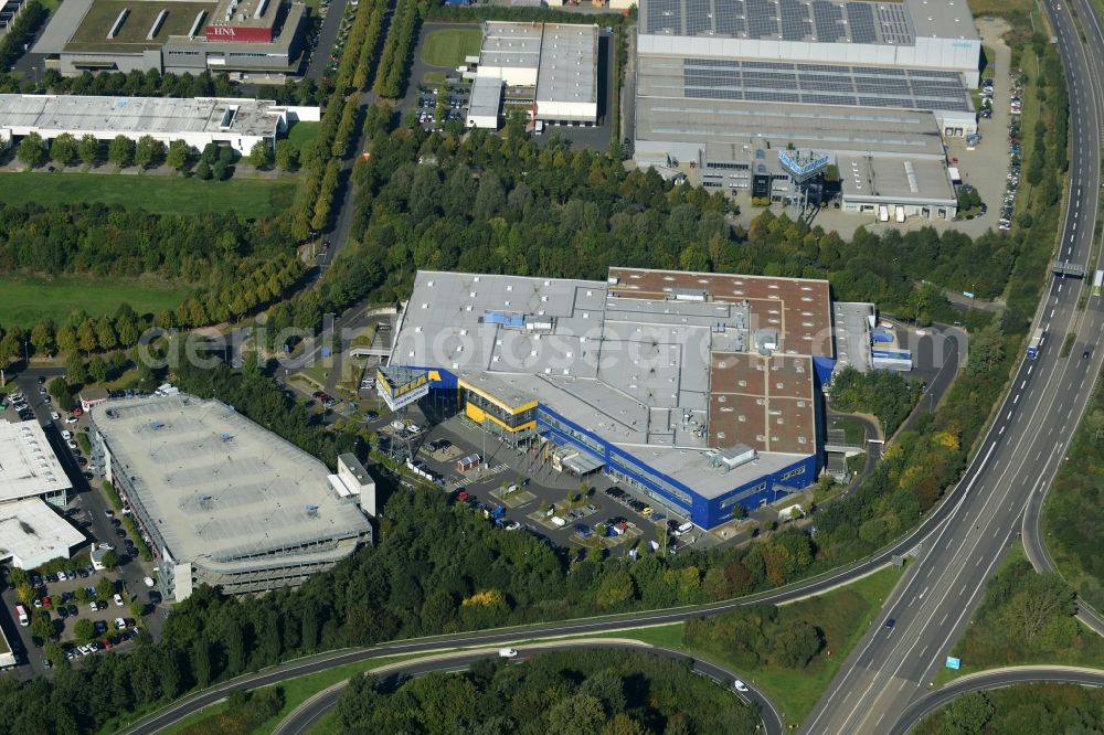 Kassel from above - Building of the store - furniture market IKEA Einrichtungshaus on Heinrich-Hertz-Strasse in Kassel in the state Hesse