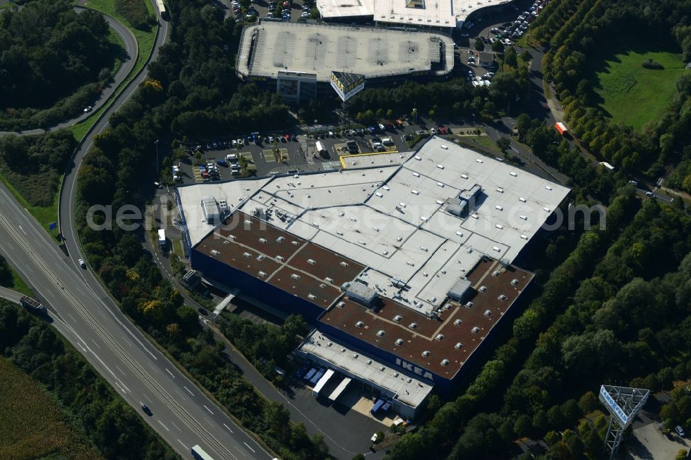 Kassel from above - Building of the store - furniture market IKEA Einrichtungshaus on Heinrich-Hertz-Strasse in Kassel in the state Hesse