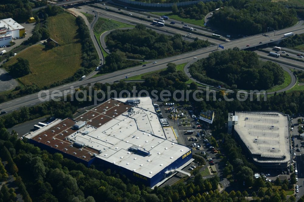 Kassel from the bird's eye view: Building of the store - furniture market IKEA Einrichtungshaus on Heinrich-Hertz-Strasse in Kassel in the state Hesse