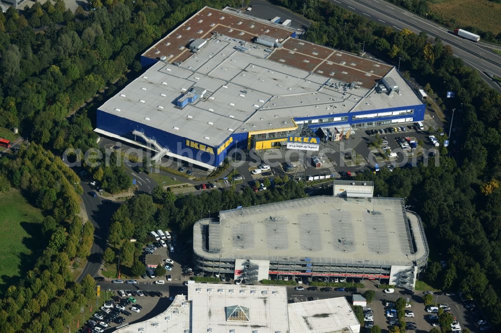 Kassel from above - Building of the store - furniture market IKEA Einrichtungshaus on Heinrich-Hertz-Strasse in Kassel in the state Hesse