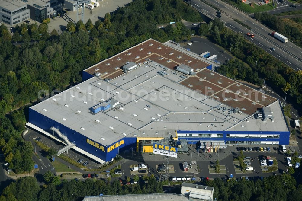 Kassel from the bird's eye view: Building of the store - furniture market IKEA Einrichtungshaus on Heinrich-Hertz-Strasse in Kassel in the state Hesse