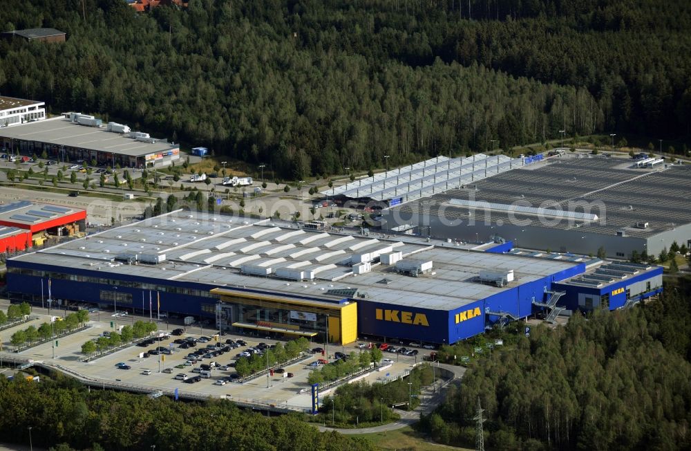 Brunnthal from the bird's eye view: Building of the store - furniture market IKEA Einrichtungshaus Muenchen Brunnthal in Brunnthal in the state Bavaria