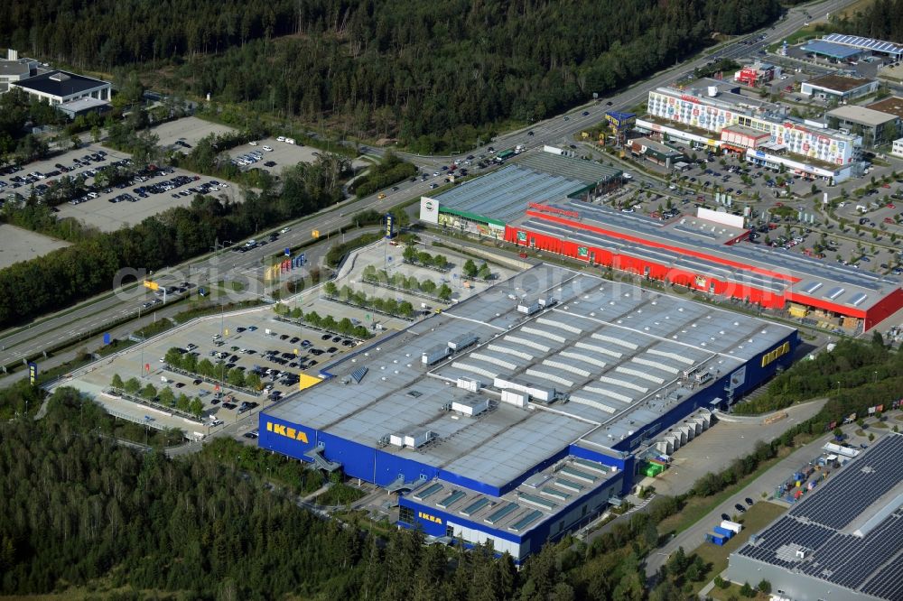 Brunnthal from the bird's eye view: Building of the store - furniture market IKEA Einrichtungshaus Muenchen Brunnthal in Brunnthal in the state Bavaria